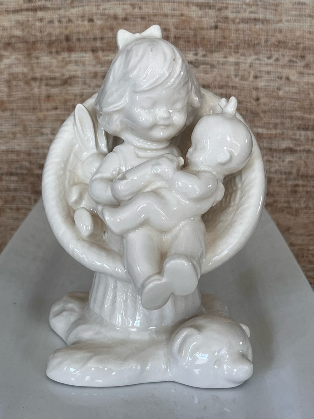 Goebel White Porcelain Figurine of Child Holding Baby - Home Art
